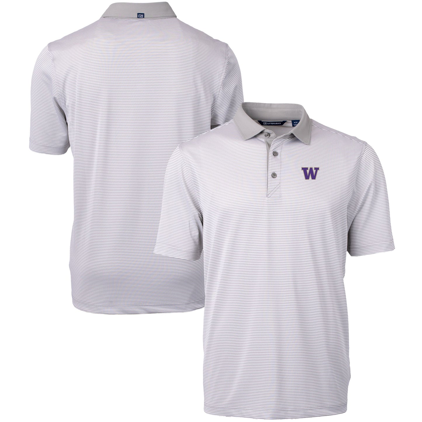 Men's Cutter & Buck Gray/White Washington Huskies Big & Tall Virtue Eco Pique Micro Stripe Recycled Polo