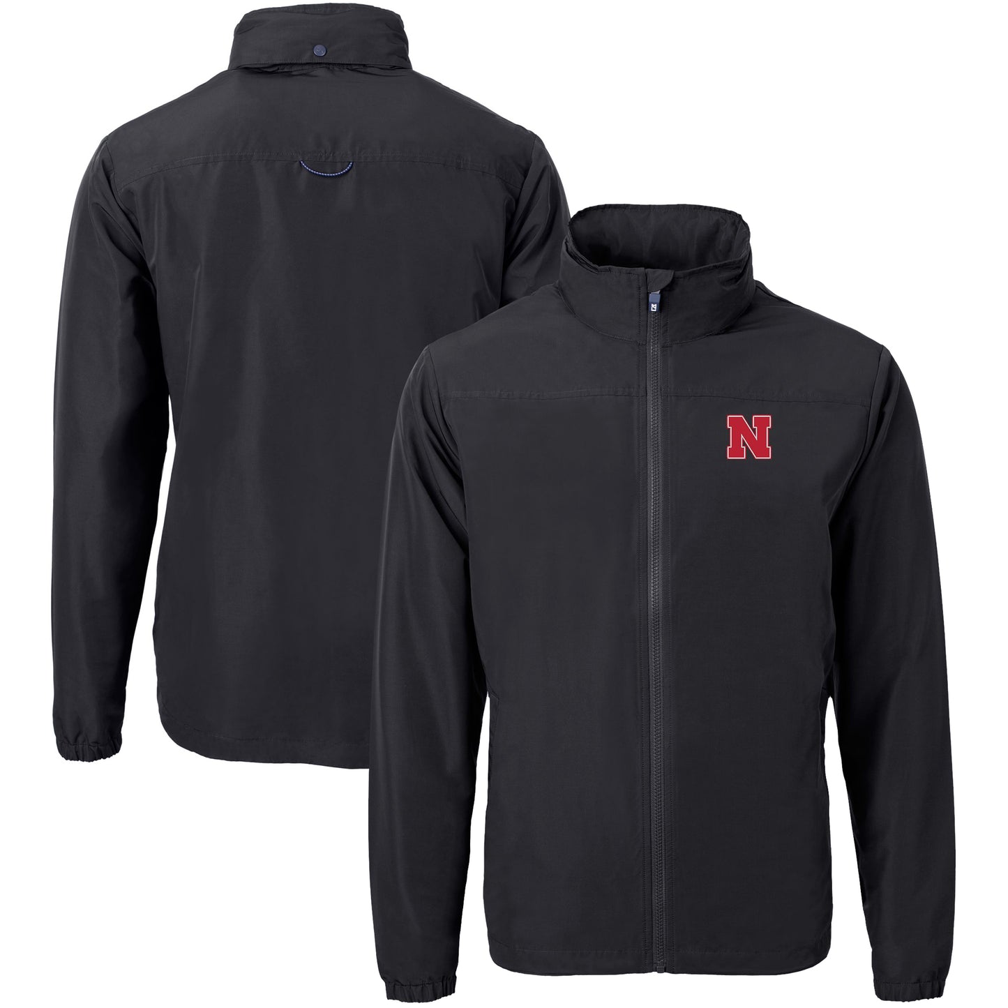 Men's Cutter & Buck Black Nebraska Huskers Big & Tall Charter Eco Knit Recycled Full-Zip Jacket