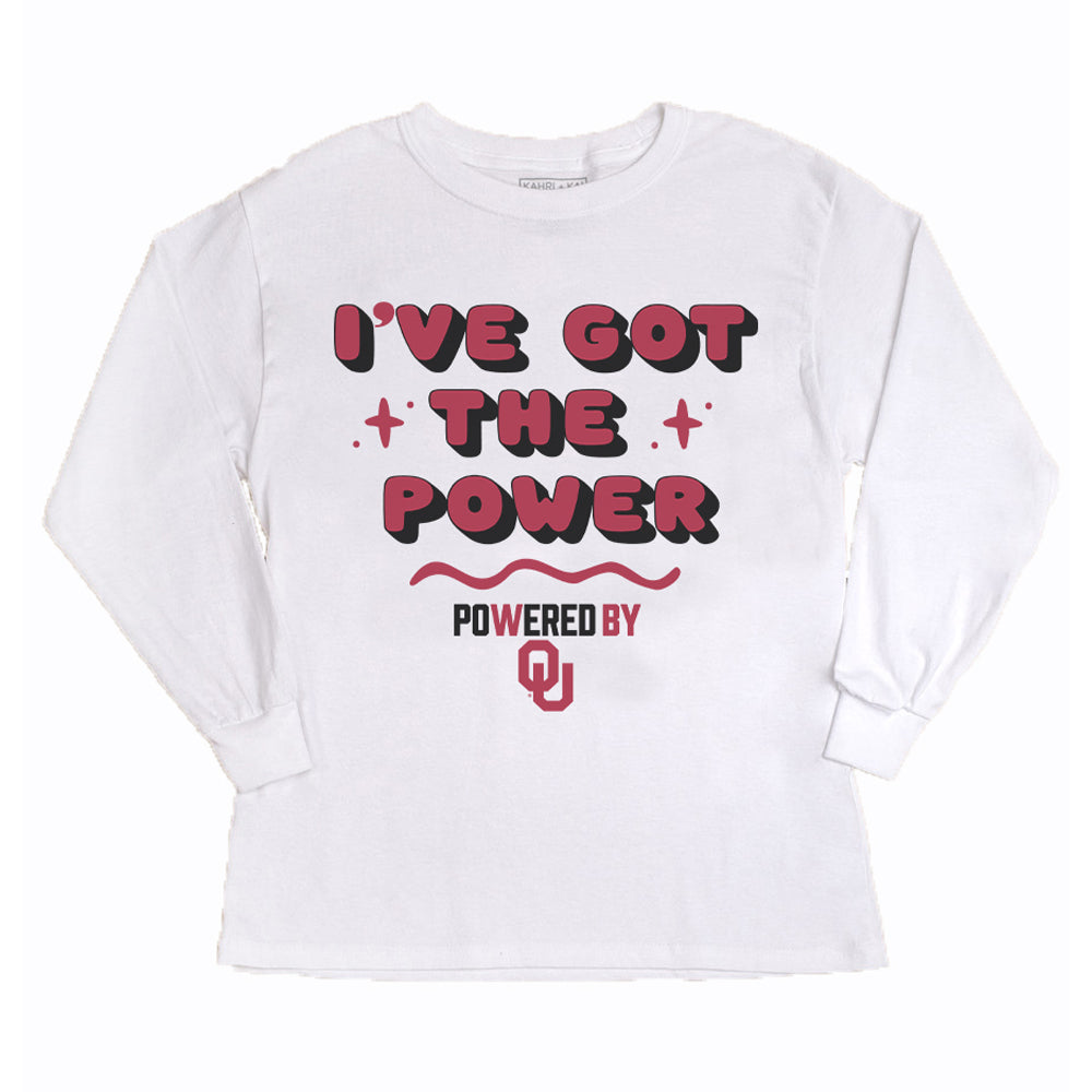 Girls Youth Gameday Couture White Oklahoma Sooners PoweredBy Got the Power Long Sleeve T-Shirt
