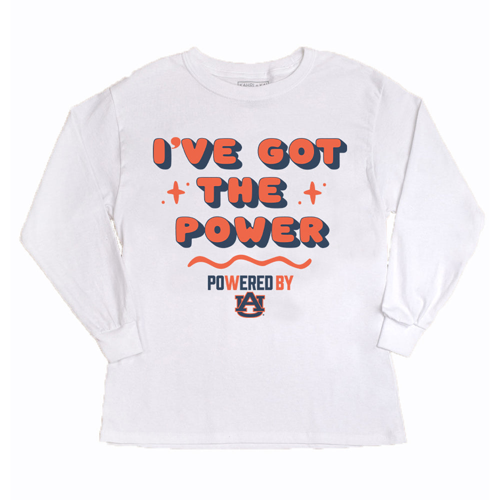 Girls Youth Gameday Couture White Auburn Tigers PoweredBy Got the Power Long Sleeve T-Shirt