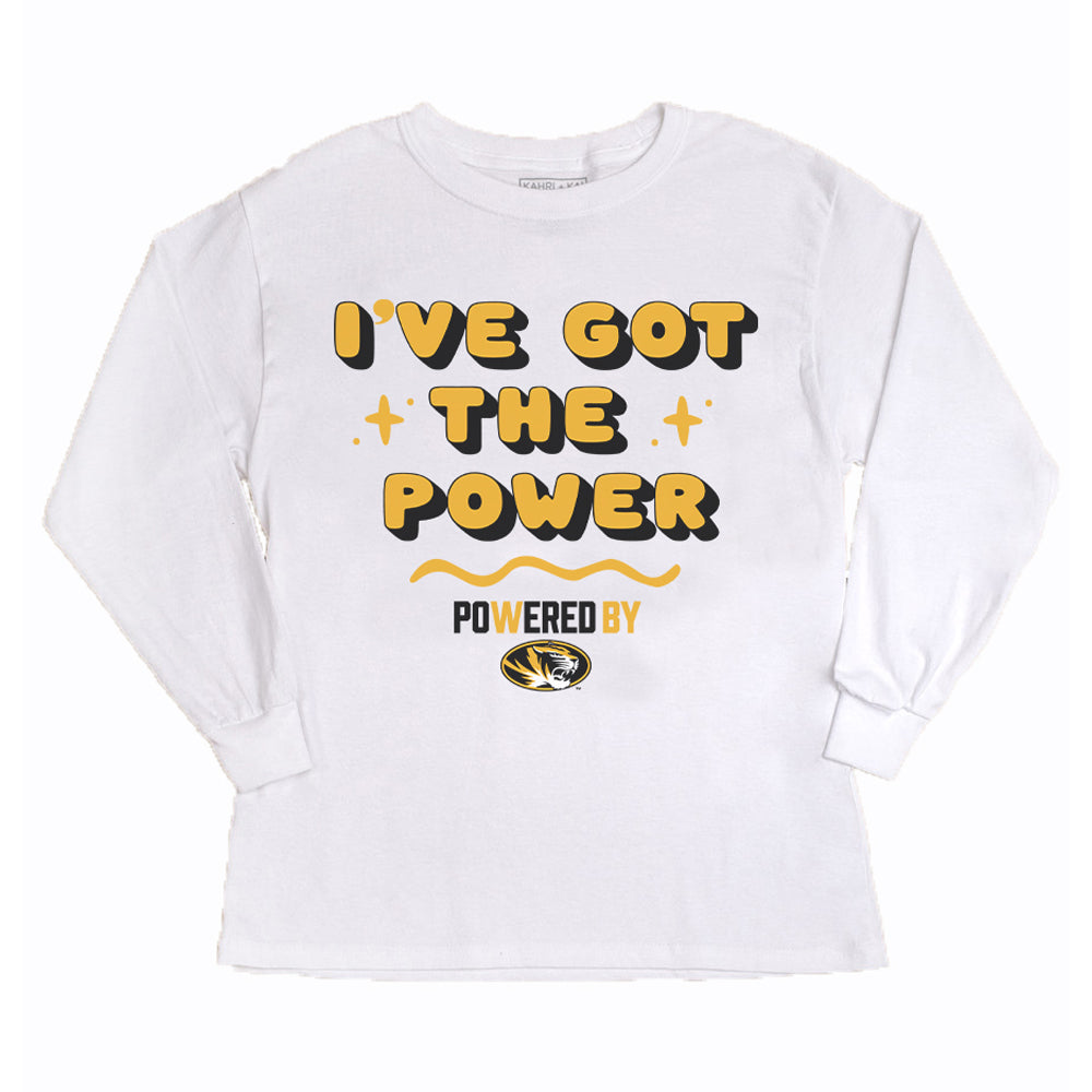 Girls Youth Gameday Couture White Missouri Tigers PoweredBy Got the Power Long Sleeve T-Shirt