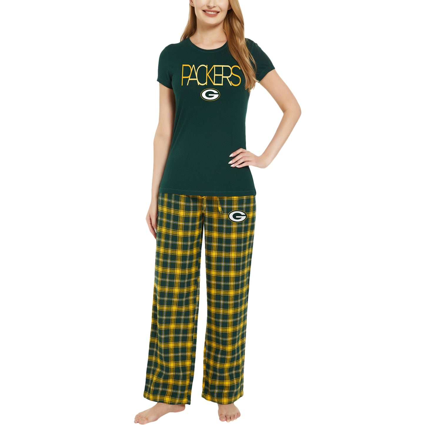 Women's Concepts Sport Green/Gold Green Bay Packers Arctic T-Shirt & Flannel Pants Sleep Set
