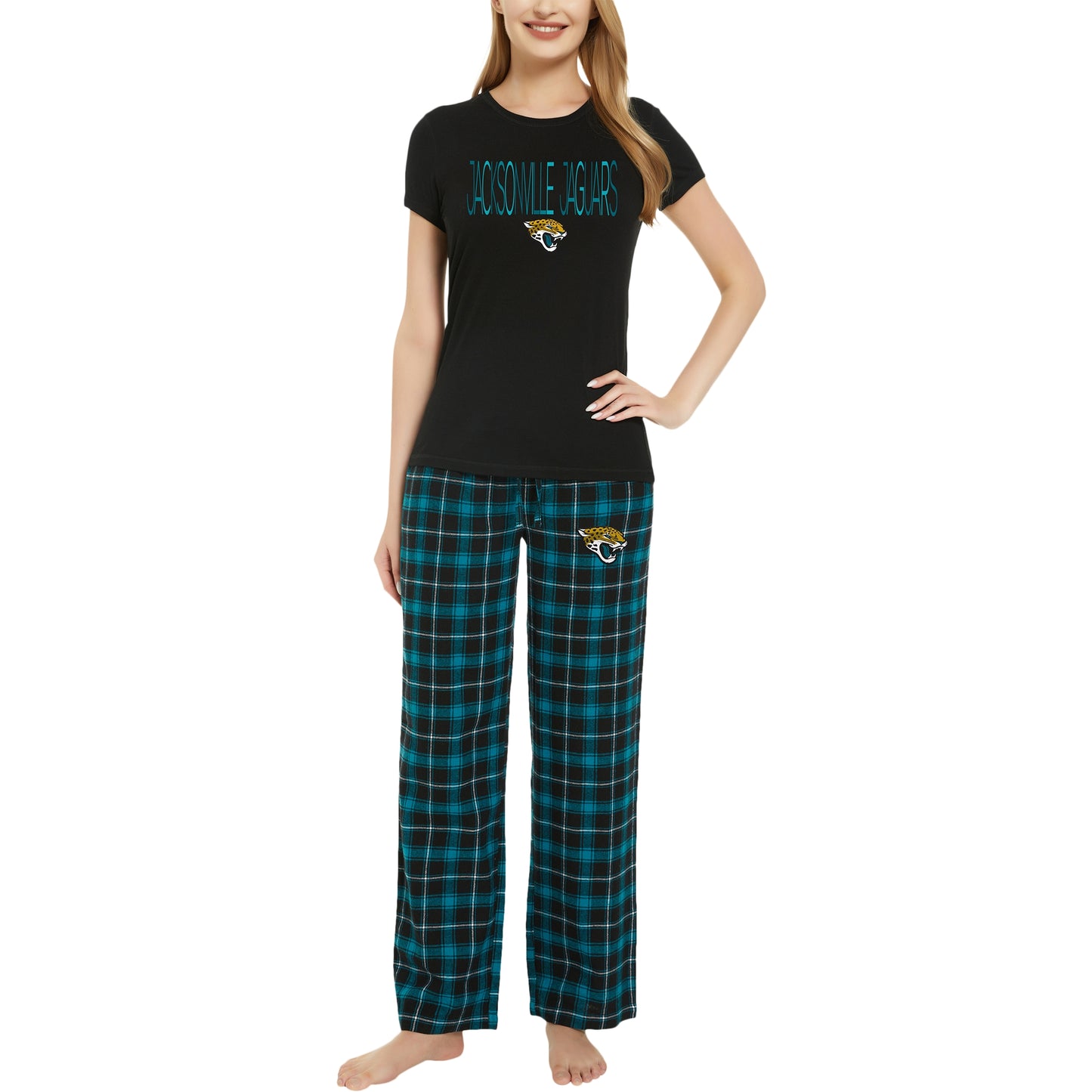 Women's Concepts Sport Black/Teal Jacksonville Jaguars Arctic T-Shirt & Flannel Pants Sleep Set