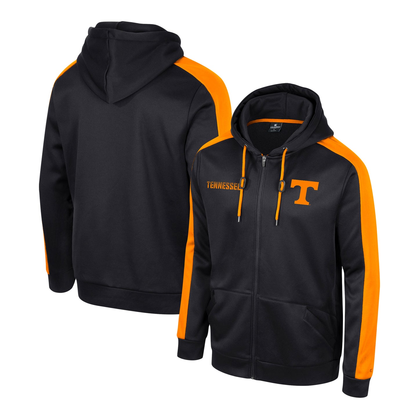 Men's Colosseum Black Tennessee Volunteers Reese Full-Zip Hoodie