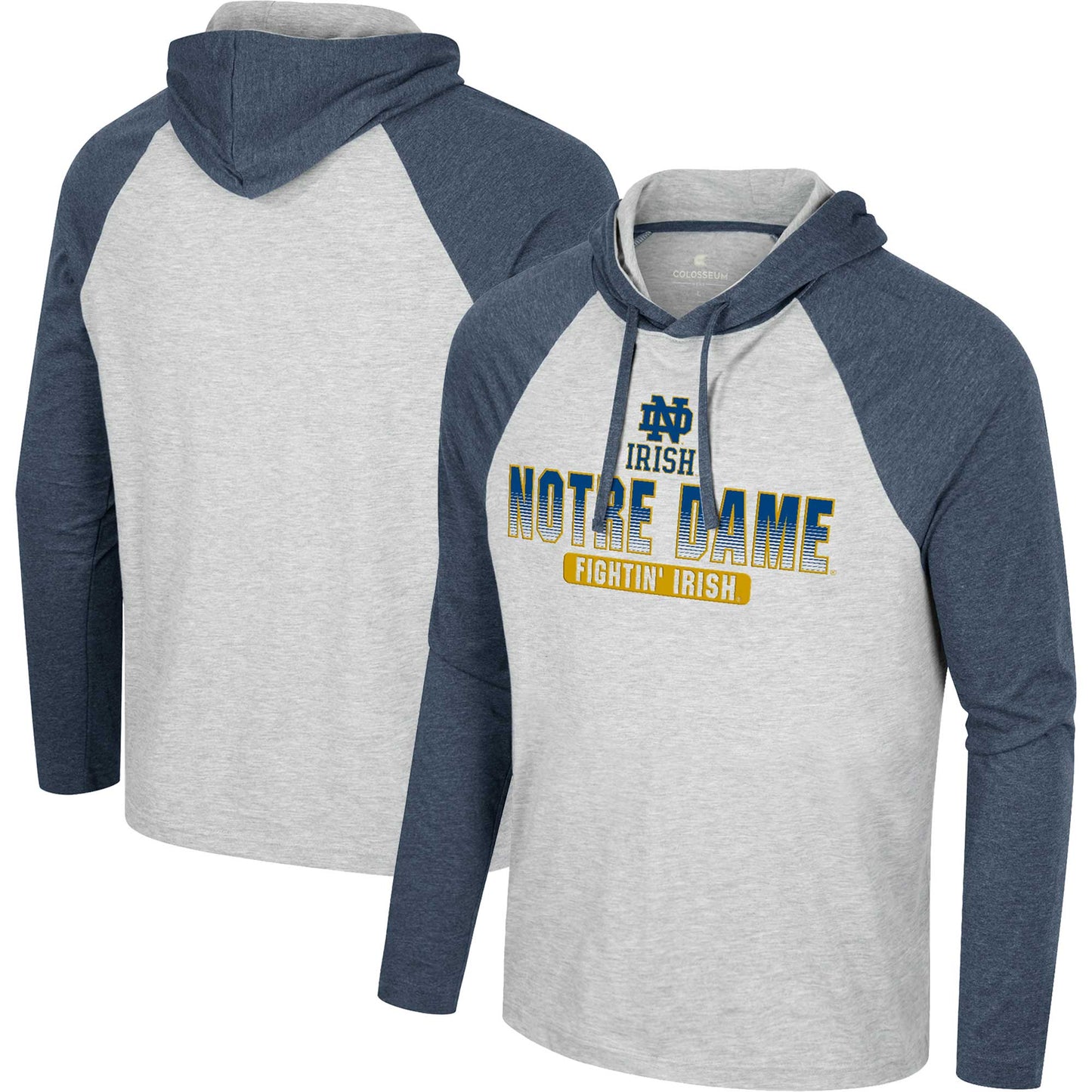 Men's Colosseum Heather Gray Notre Dame Fighting Irish Hasta La Vista Raglan Hoodie Long Sleeve T-Shirt