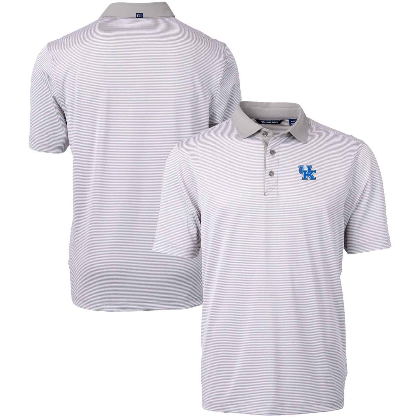Men's Cutter & Buck Gray/White Kentucky Wildcats Big & Tall Virtue Eco Pique Micro Stripe Recycled Polo