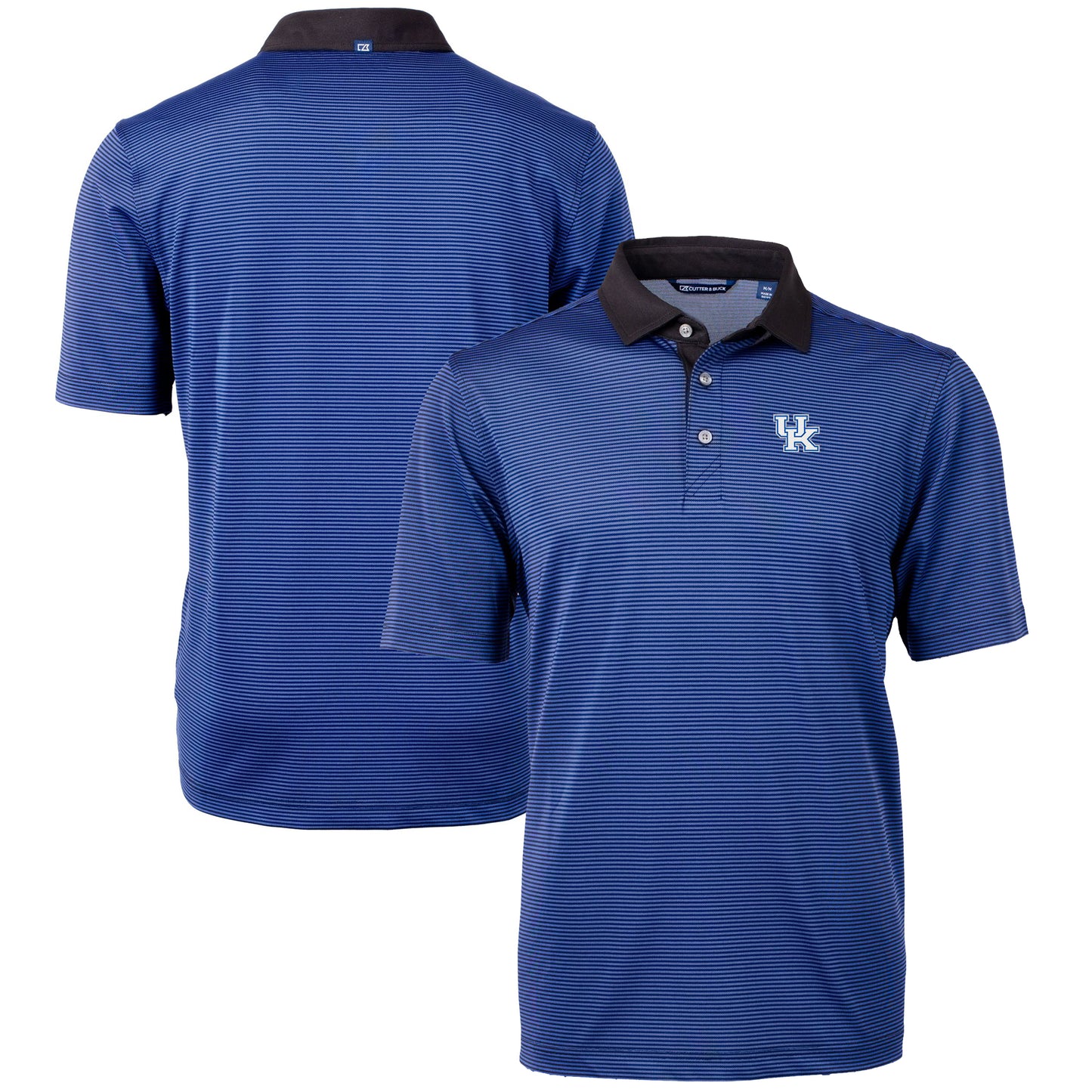 Men's Cutter & Buck Royal/Black Kentucky Wildcats Big & Tall Virtue Eco Pique Micro Stripe Recycled Polo