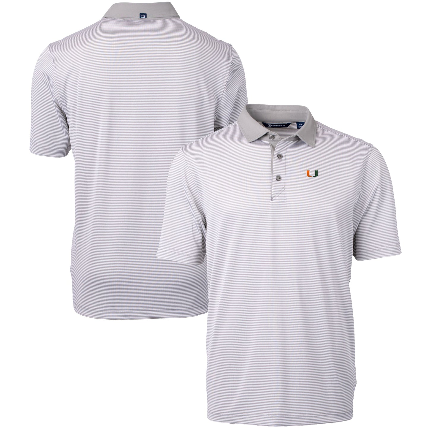 Men's Cutter & Buck Gray/White Miami Hurricanes Big & Tall Virtue Eco Pique Micro Stripe Recycled Polo
