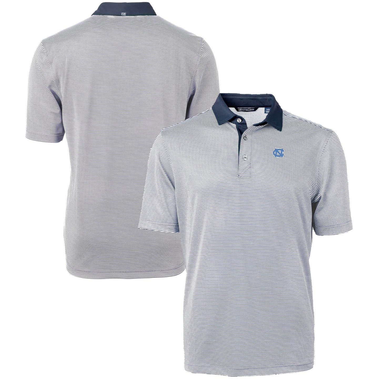 Men's Cutter & Buck Navy/White North Carolina Tar Heels Big & Tall Virtue Eco Pique Micro Stripe Recycled Polo
