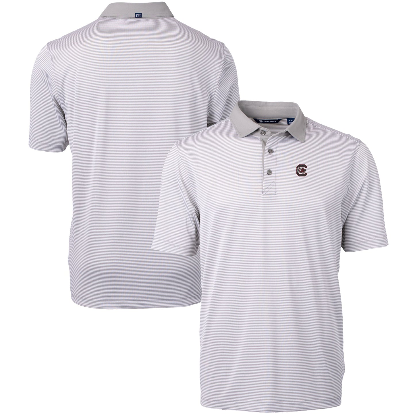Men's Cutter & Buck Gray/White South Carolina Gamecocks Big & Tall Virtue Eco Pique Micro Stripe Recycled Polo