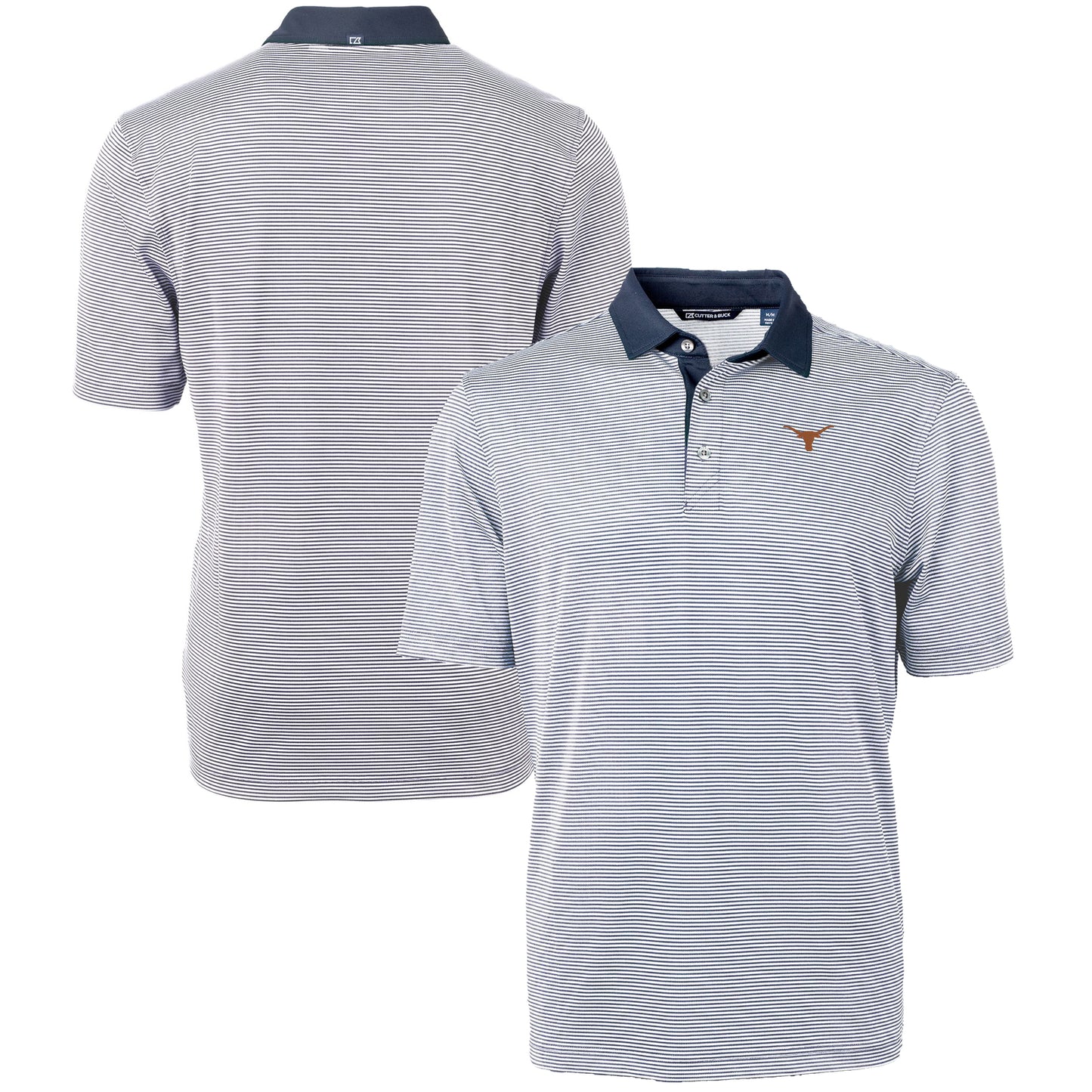 Men's Cutter & Buck Navy/White Texas Longhorns Big & Tall Virtue Eco Pique Micro Stripe Recycled Polo