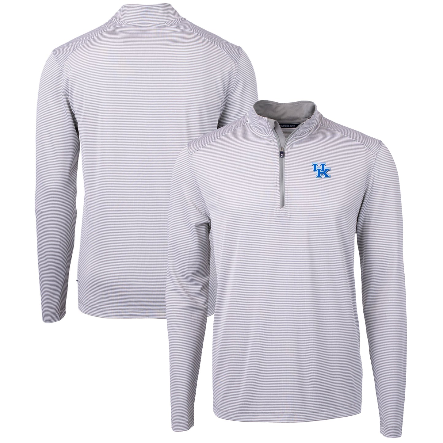 Men's Cutter & Buck Gray/White Kentucky Wildcats Big & Tall Virtue Eco Pique Micro Stripe Recycled Quarter-Zip Pullover Top