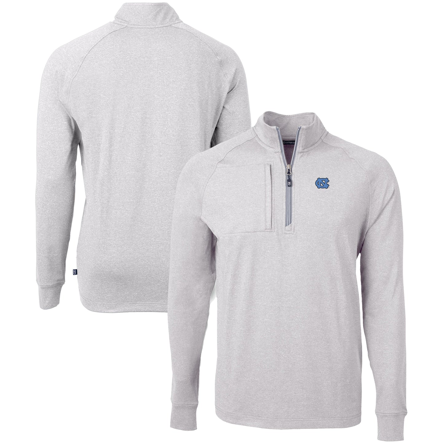 Men's Cutter & Buck Heather Gray North Carolina Tar Heels Big & Tall Adapt Eco Knit Quarter-Zip Pullover Top