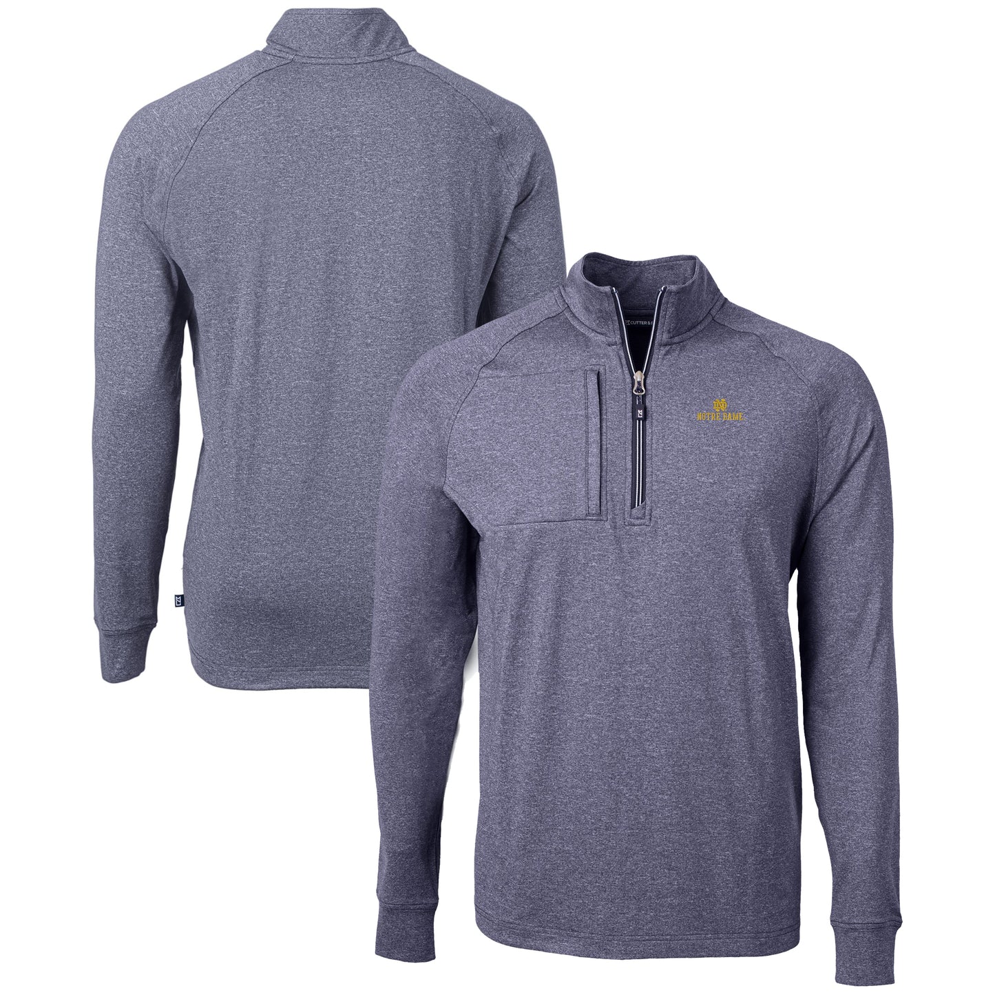 Men's Cutter & Buck Heather Navy Notre Dame Fighting Irish Big & Tall Adapt Eco Knit Quarter-Zip Pullover Top