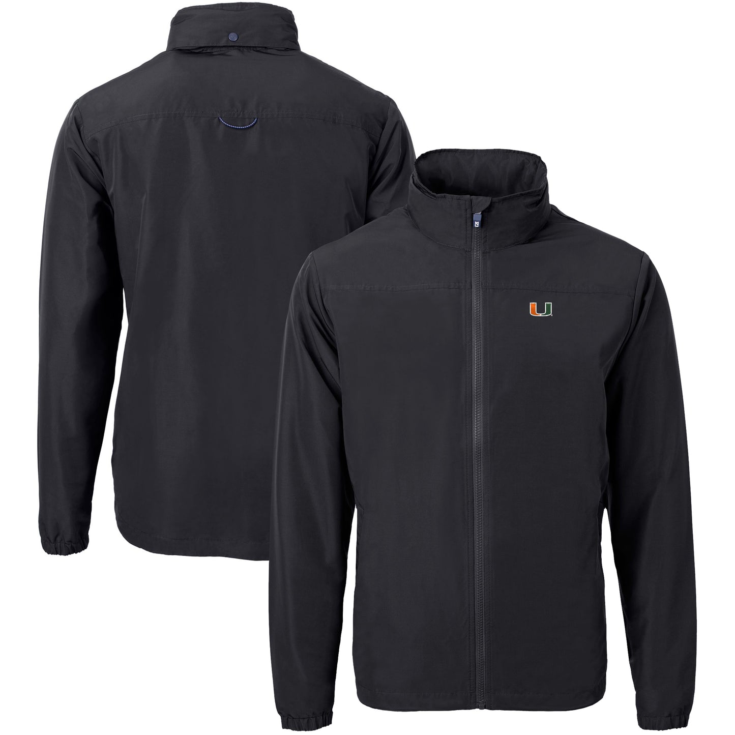 Men's Cutter & Buck Black Miami Hurricanes Big & Tall Charter Eco Knit Recycled Full-Zip Jacket