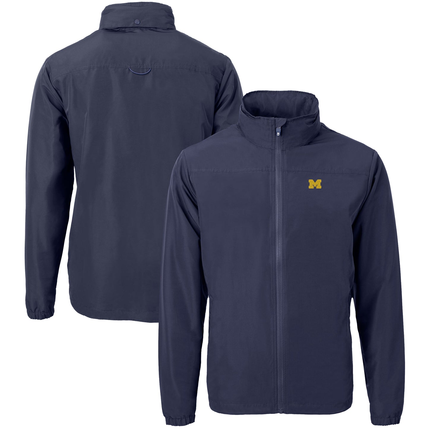 Men's Cutter & Buck Navy Michigan Wolverines Big & Tall Charter Eco Knit Recycled Full-Zip Jacket