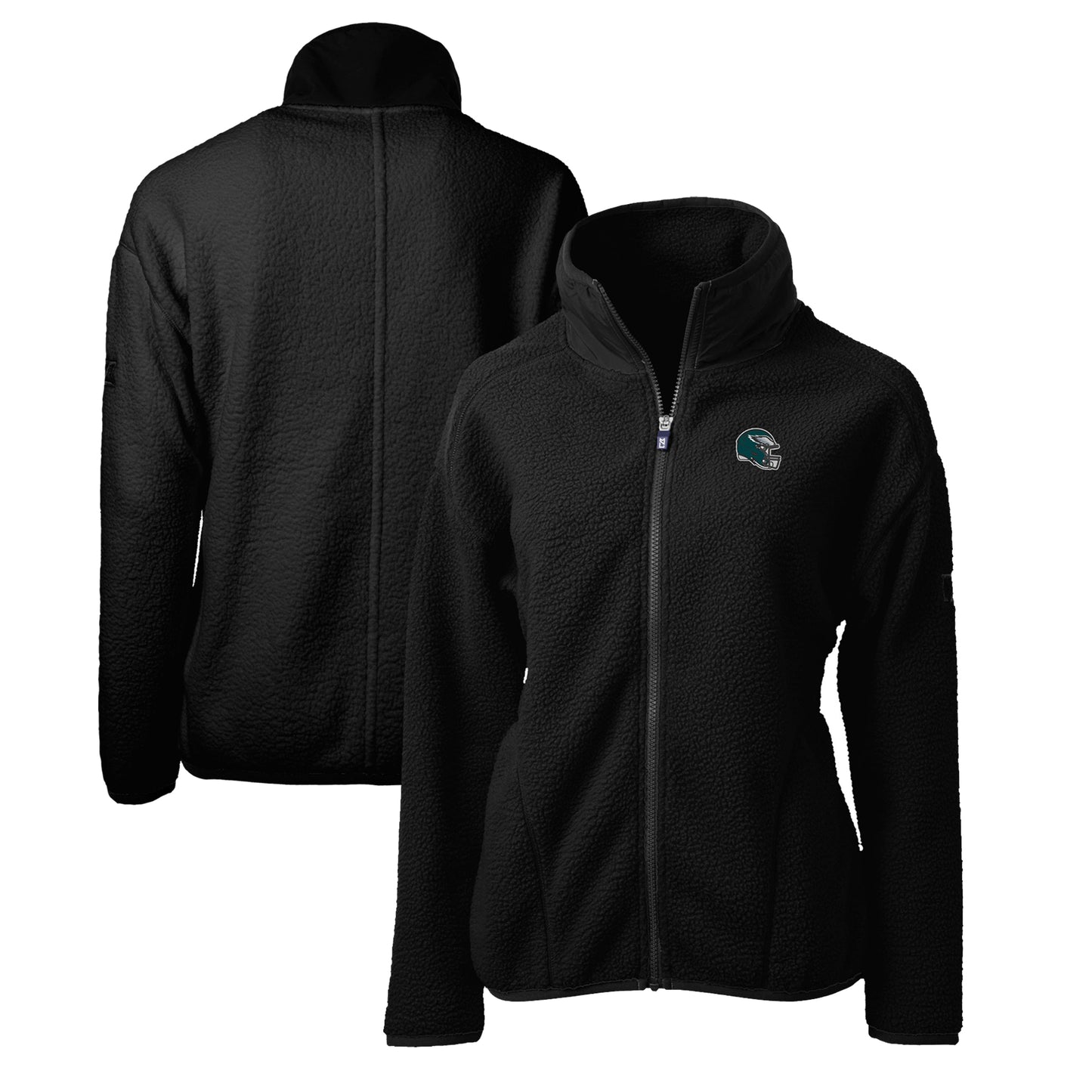 Women's Cutter & Buck Black Philadelphia Eagles Helmet Logo Cascade Eco Sherpa Full-Zip Fleece Jacket