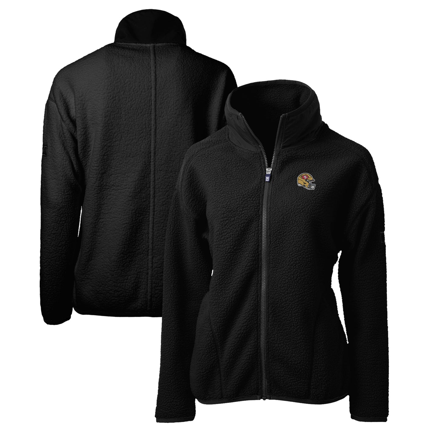 Women's Cutter & Buck Black San Francisco 49ers Helmet Logo Cascade Eco Sherpa Full-Zip Fleece Jacket