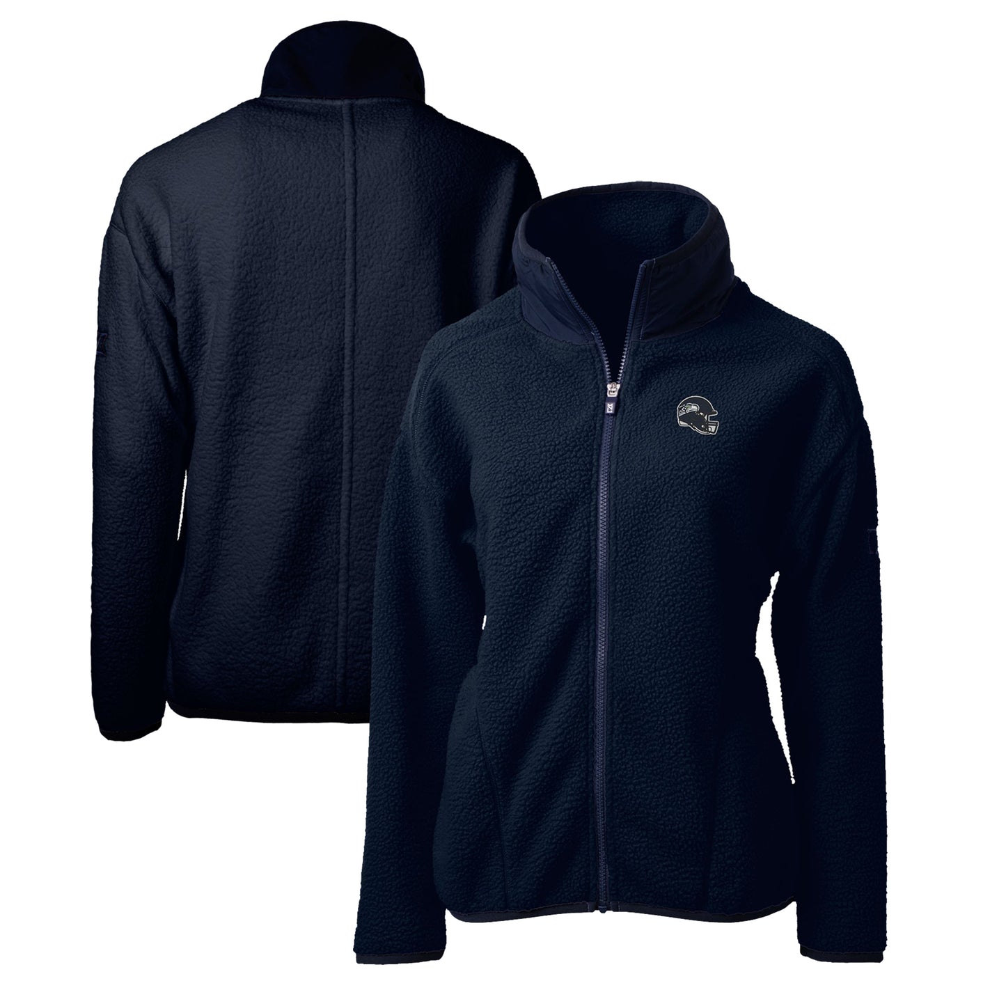 Women's Cutter & Buck College Navy Seattle Seahawks Helmet Logo Cascade Eco Sherpa Full-Zip Fleece Jacket
