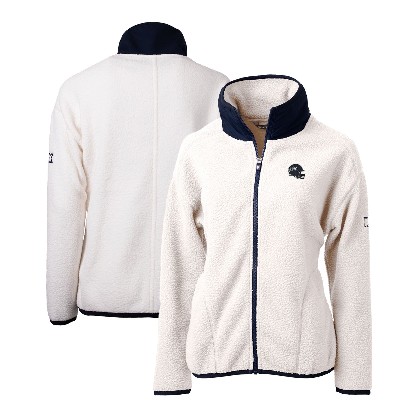Women's Cutter & Buck White Seattle Seahawks Helmet Logo Cascade Eco Sherpa Full-Zip Fleece Jacket