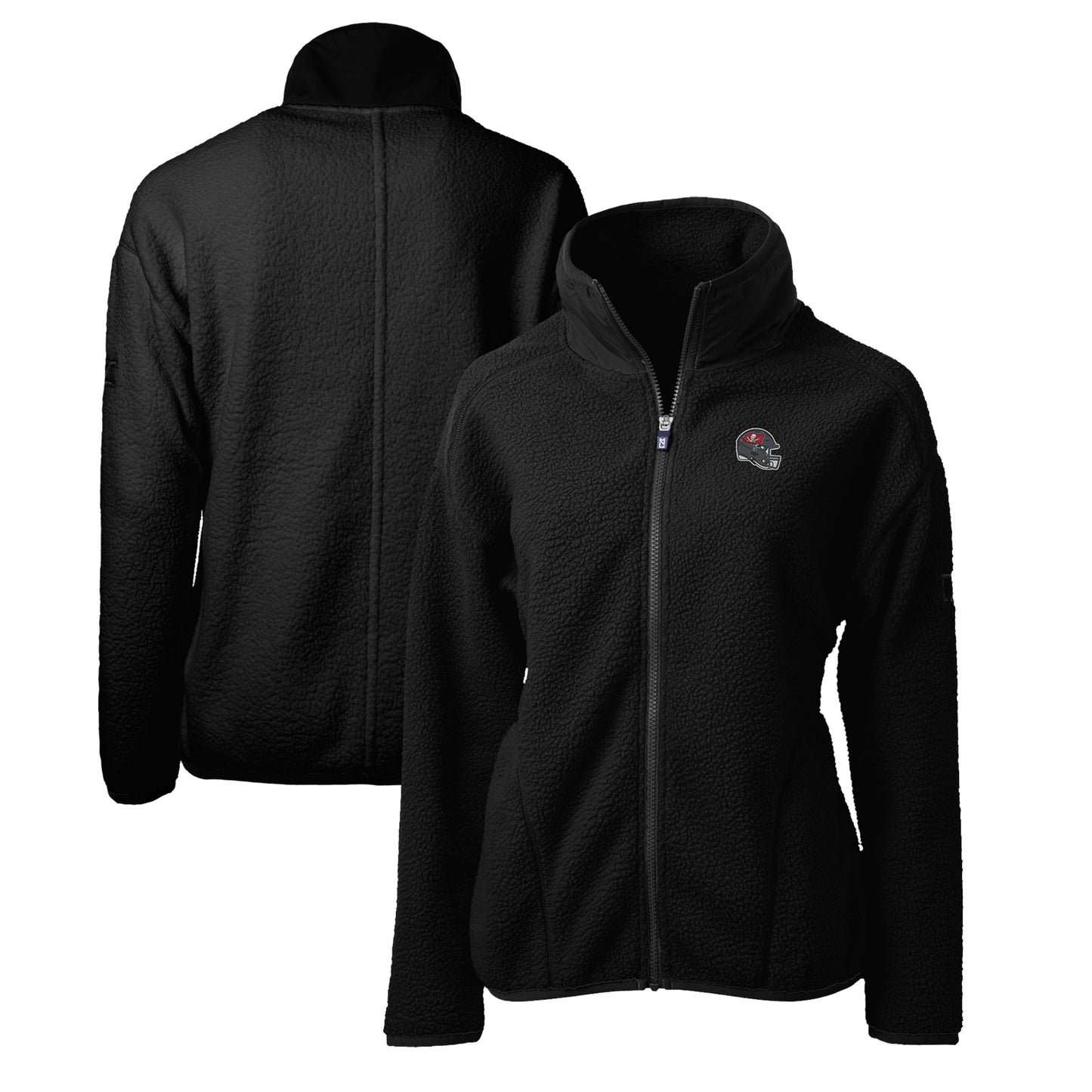 Women's Cutter & Buck Black Tampa Bay Buccaneers Helmet Logo Cascade Eco Sherpa Full-Zip Fleece Jacket