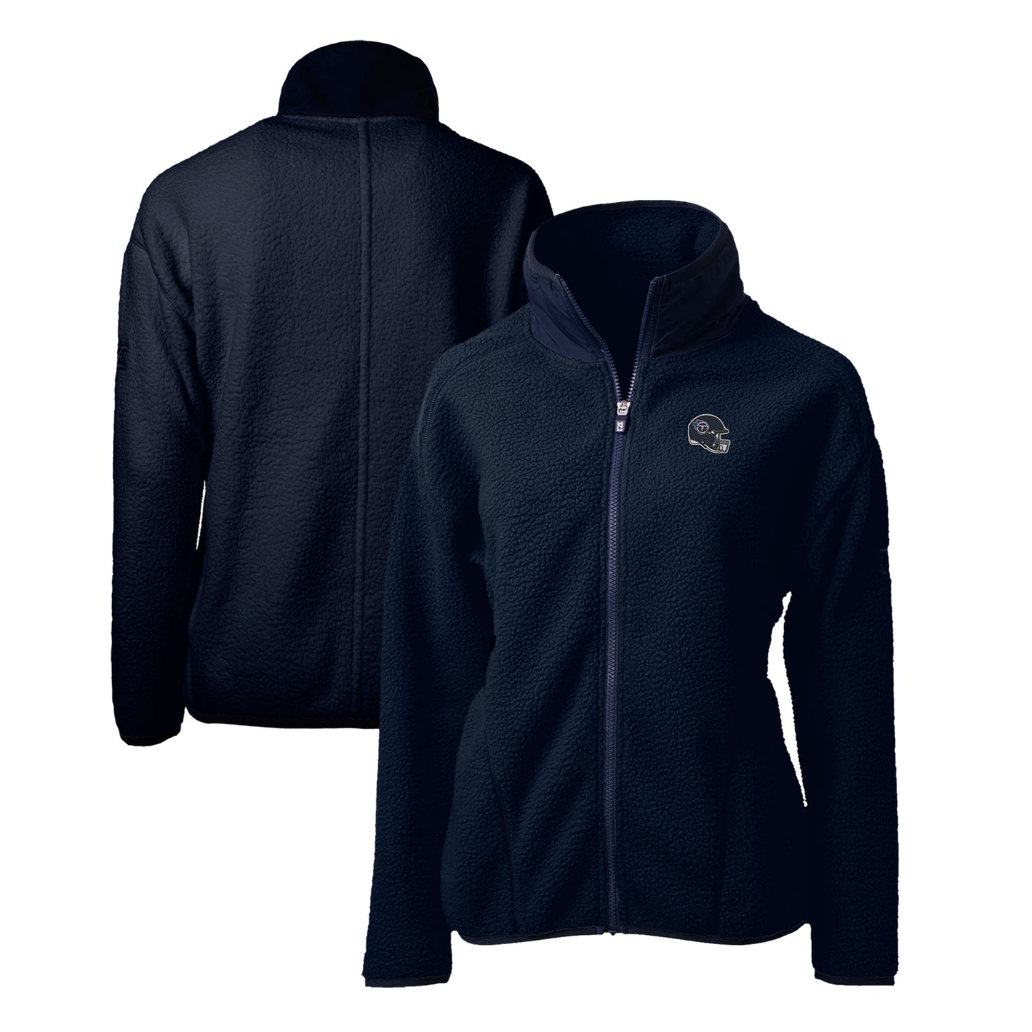 Women's Cutter & Buck Navy Tennessee Titans Helmet Logo Cascade Eco Sherpa Full-Zip Fleece Jacket