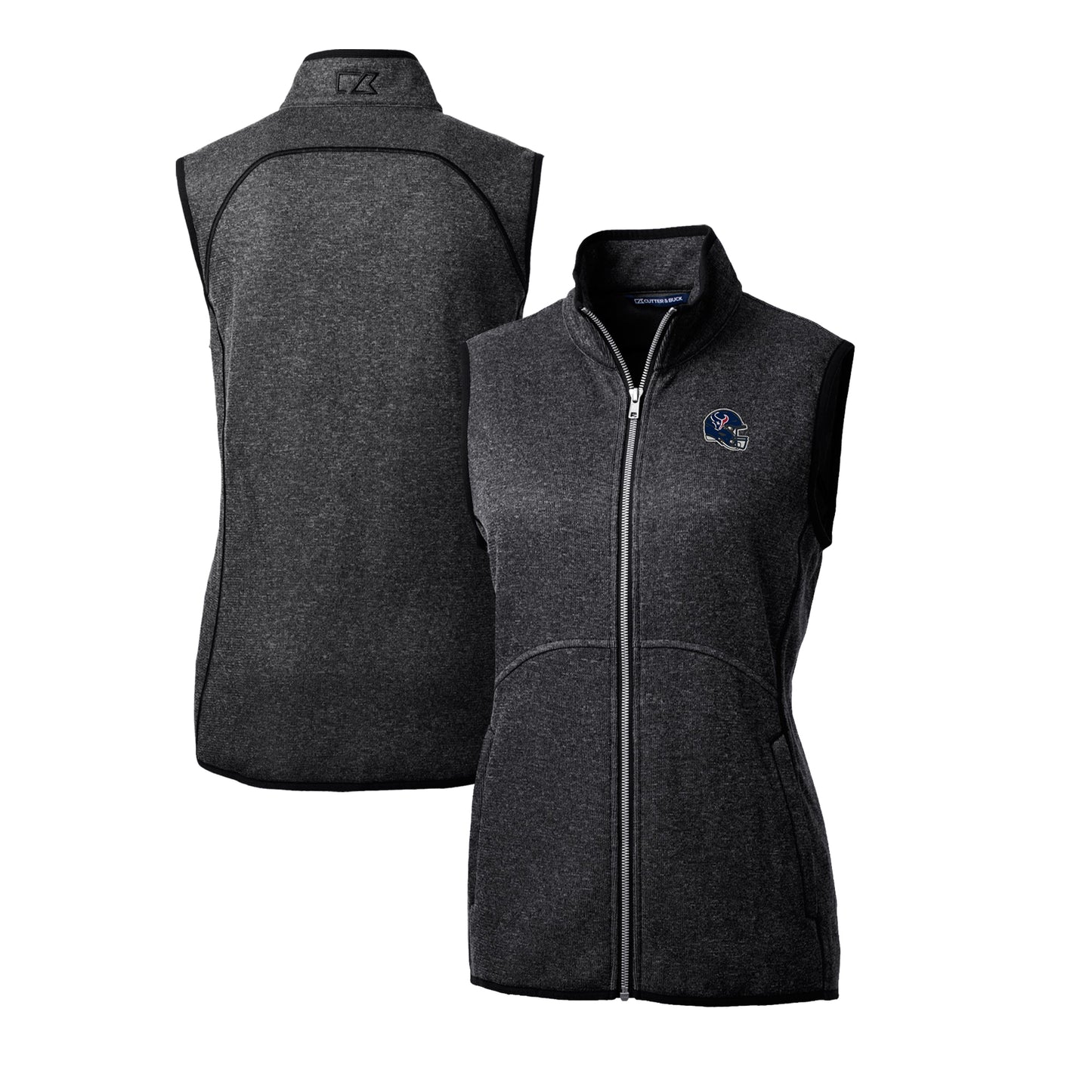 Women's Cutter & Buck Charcoal Houston Texans Helmet Logo Mainsail Sweater-Knit Full-Zip Vest