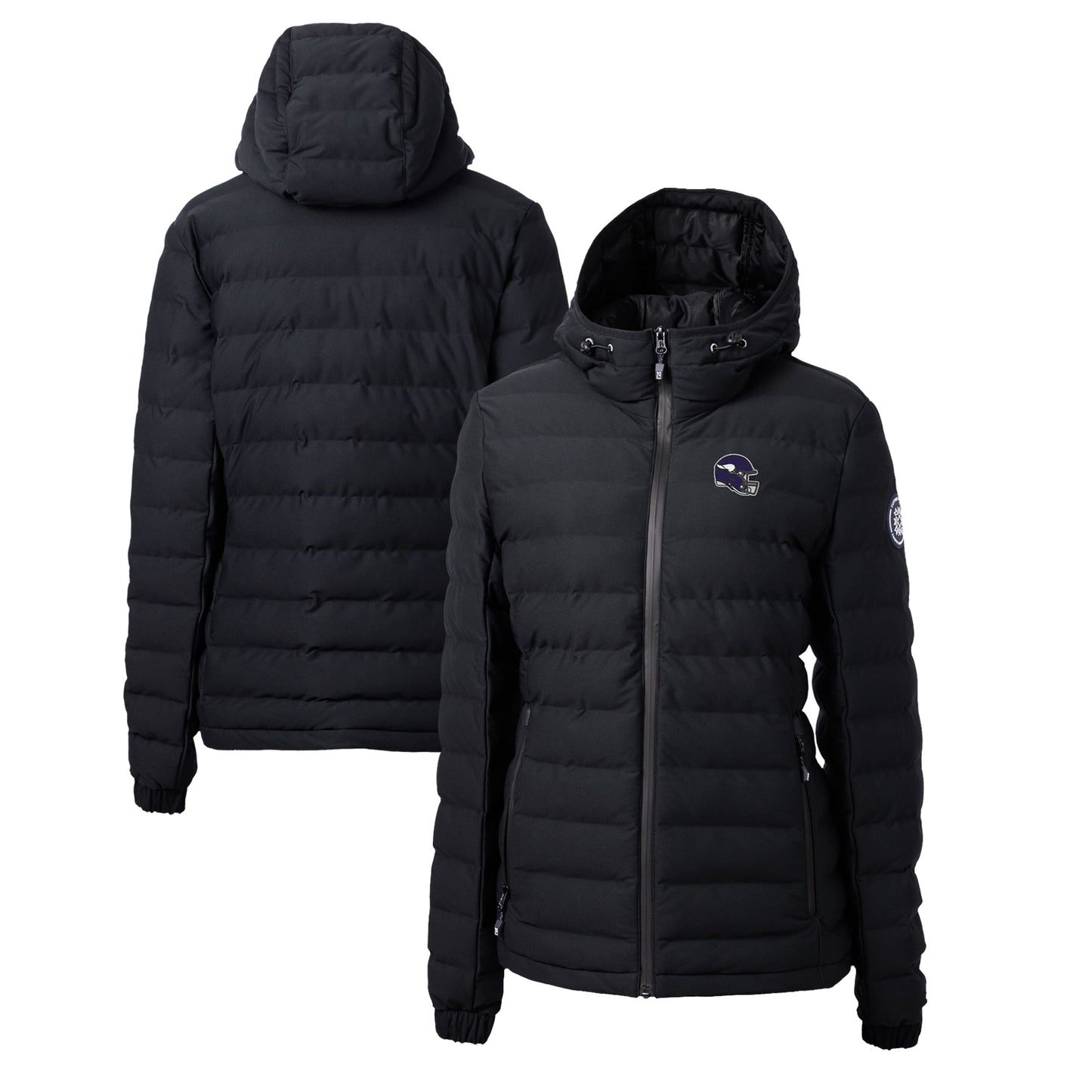 Women's Cutter & Buck Black Minnesota Vikings Helmet Logo Mission Ridge Repreve Eco Insulated Full-Zip Puffer Jacket