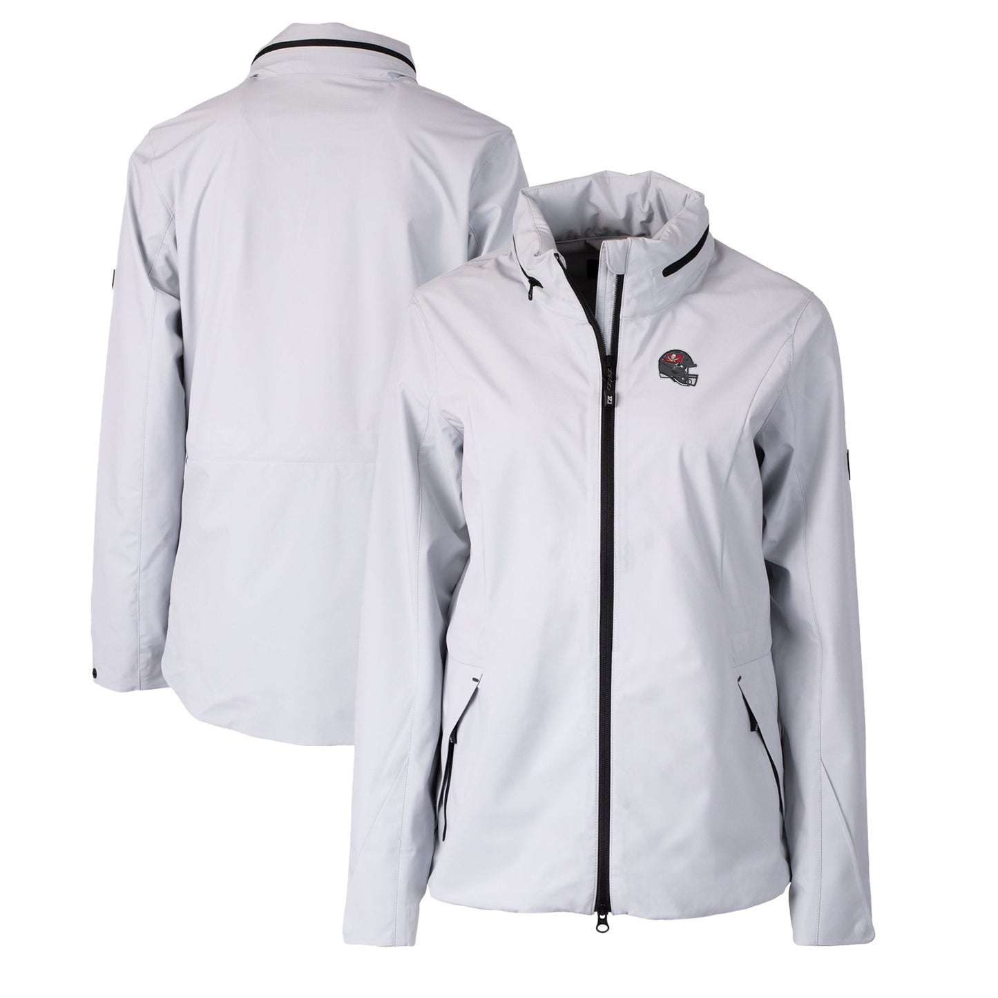 Women's Cutter & Buck Gray Tampa Bay Buccaneers Helmet Logo Vapor Water Repellent Stretch Full-Zip Rain Jacket