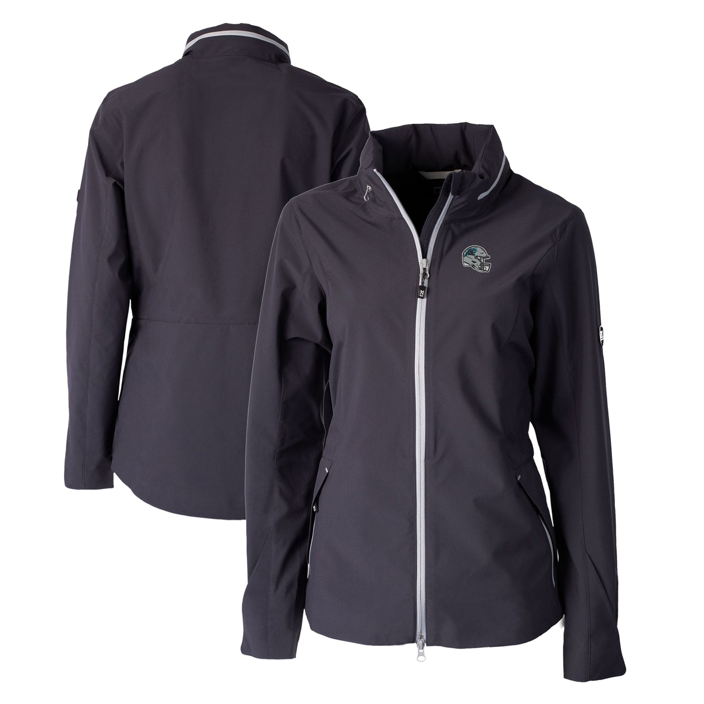 Women's Cutter & Buck Graphite Carolina Panthers Helmet Logo Vapor Water Repellent Stretch Full-Zip Rain Jacket