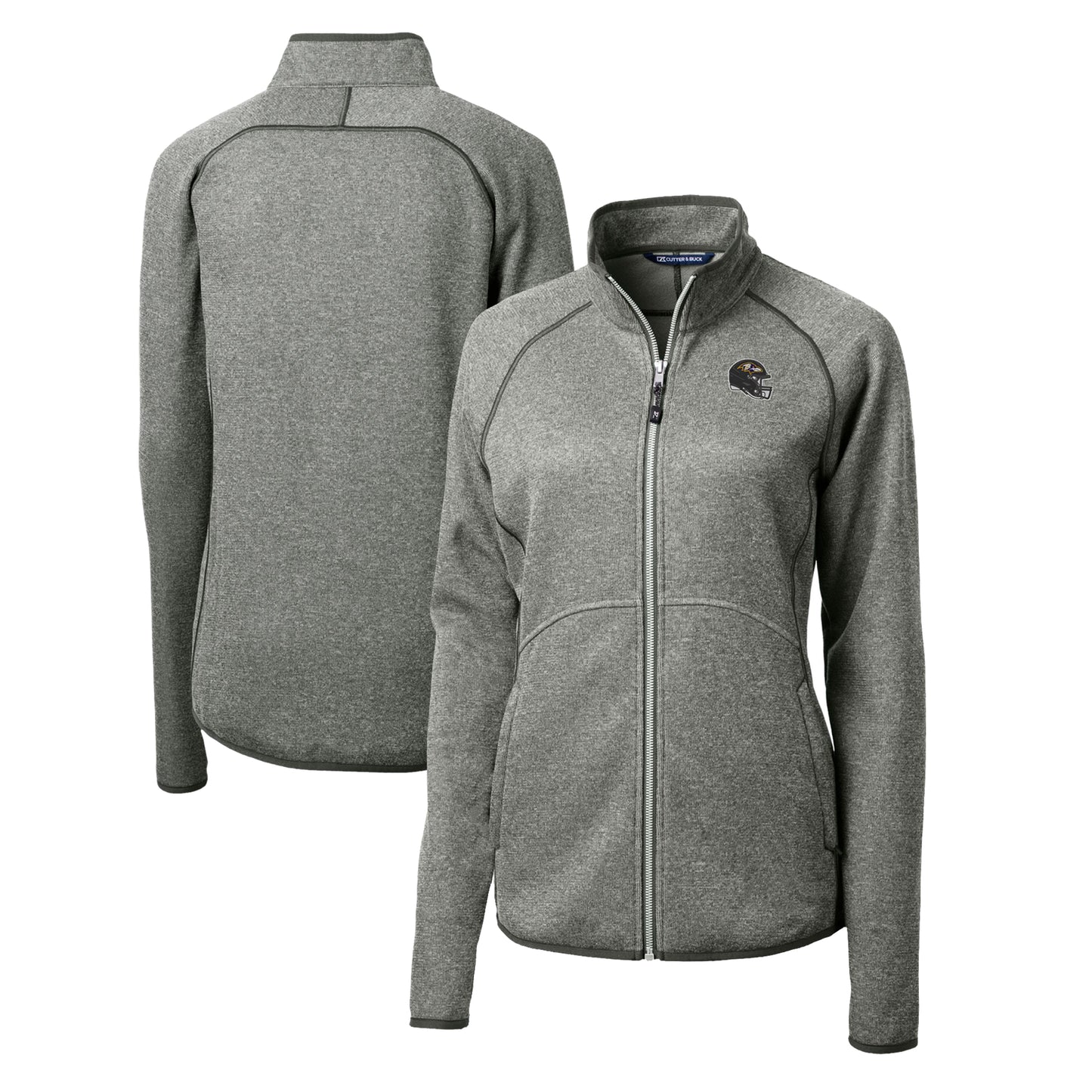 Women's Cutter & Buck Steel Baltimore Ravens Helmet Logo Mainsail Sweater-Knit Full-Zip Jacket