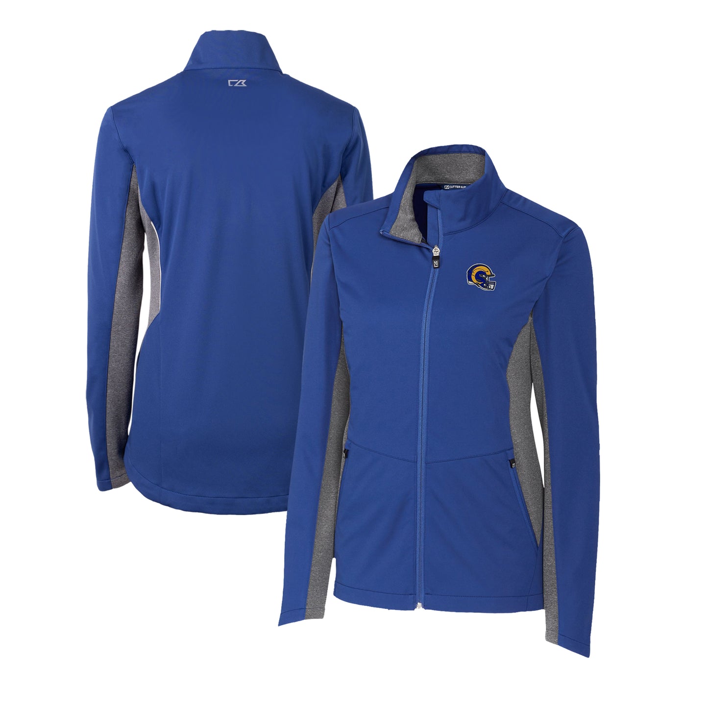 Women's Cutter & Buck Royal Los Angeles Rams Helmet Logo Navigate Softshell Full-Zip Jacket