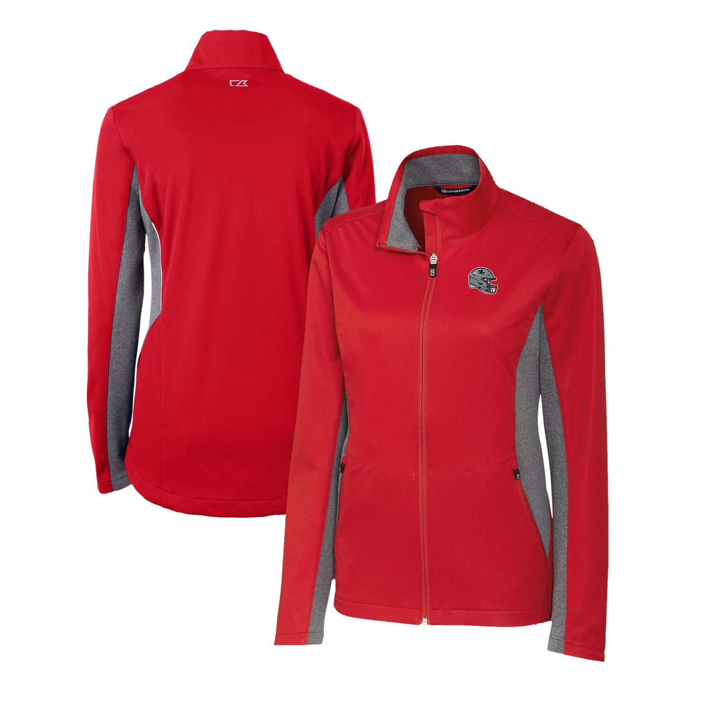 Women's Cutter & Buck Red New England Patriots Helmet Logo Navigate Softshell Full-Zip Jacket