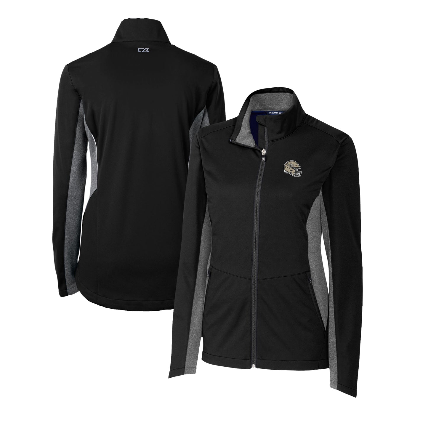 Women's Cutter & Buck Black New Orleans Saints Helmet Logo Navigate Softshell Full-Zip Jacket