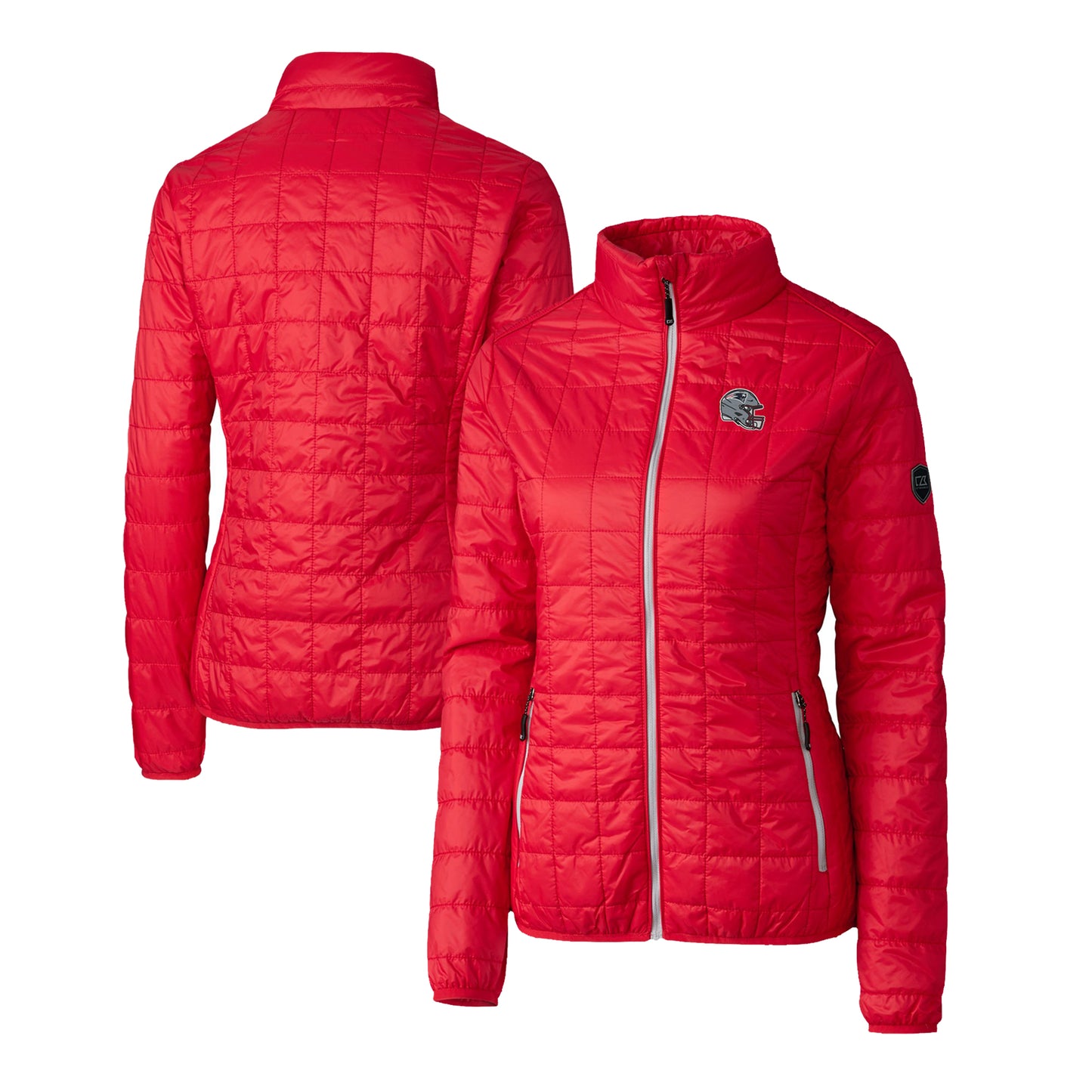 Women's Cutter & Buck Red New England Patriots Helmet Logo Rainier PrimaLoft Eco Insulated Full-Zip Puffer Jacket