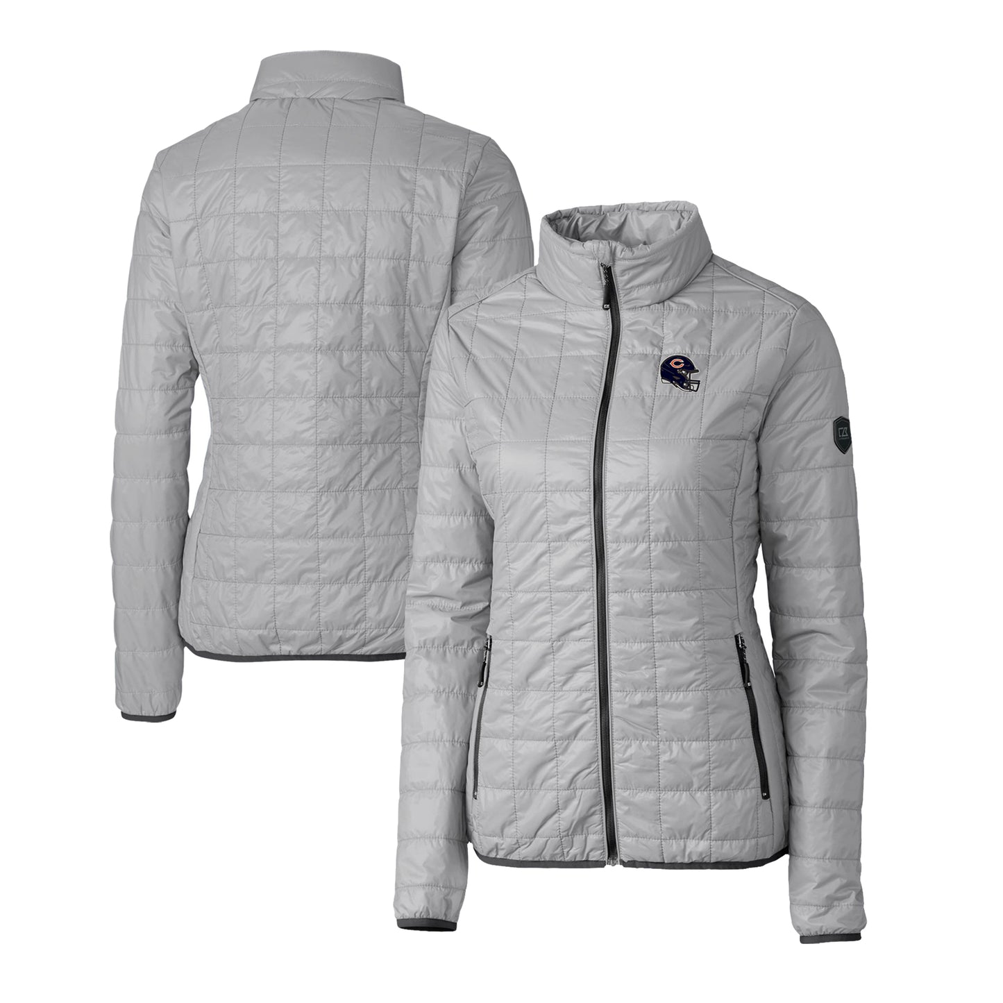 Women's Cutter & Buck Gray Chicago Bears Helmet Logo Rainier PrimaLoft Eco Insulated Full-Zip Puffer Jacket