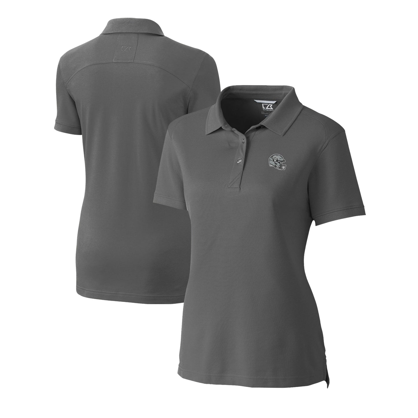 Women's Cutter & Buck Gray Las Vegas Raiders Helmet Logo Advantage DryTec Tri-Blend Pique Polo