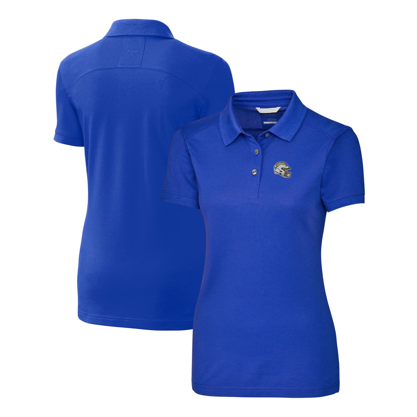Women's Cutter & Buck Royal Los Angeles Chargers Helmet Logo Advantage DryTec Tri-Blend Pique Polo