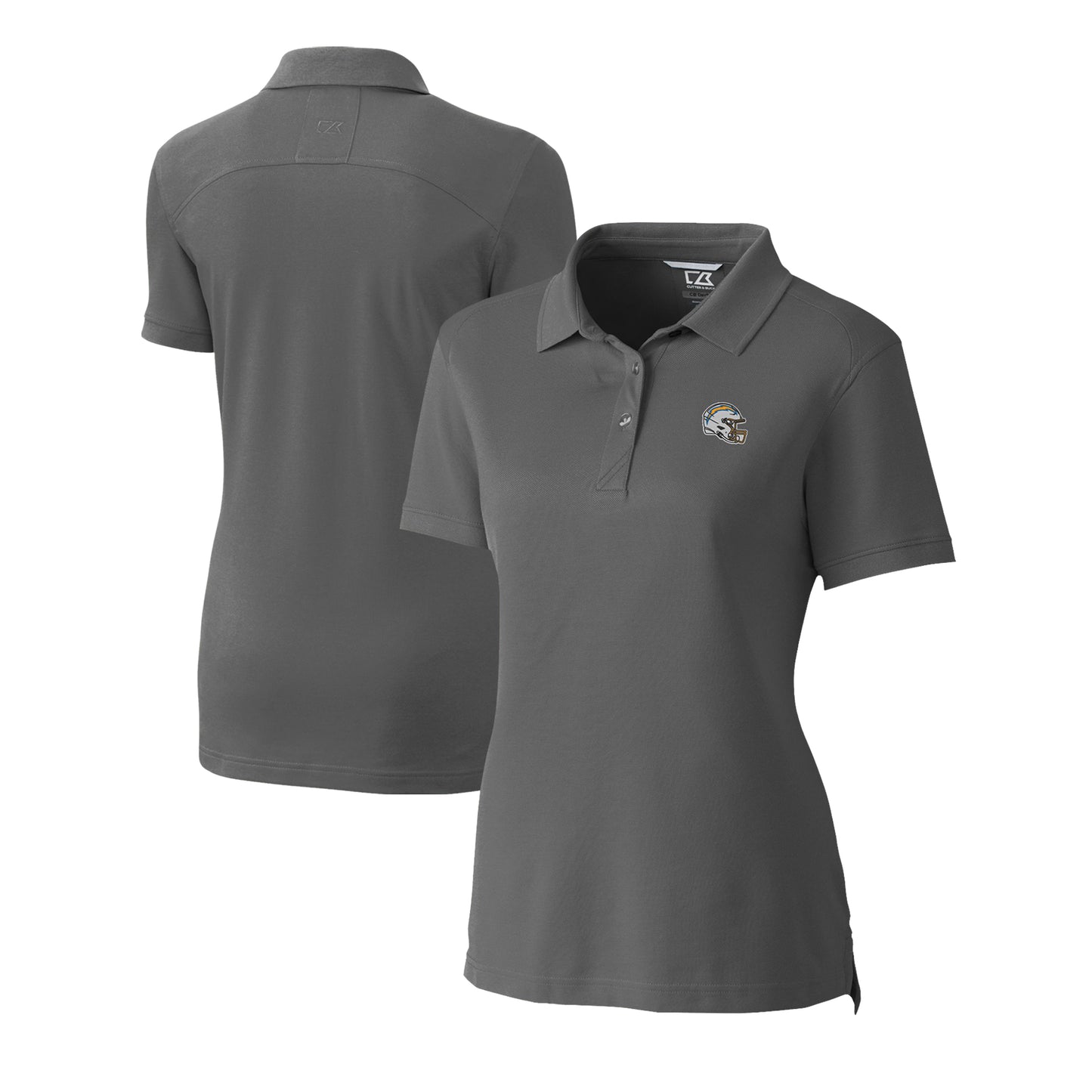 Women's Cutter & Buck Gray Los Angeles Chargers Helmet Logo Advantage DryTec Tri-Blend Pique Polo