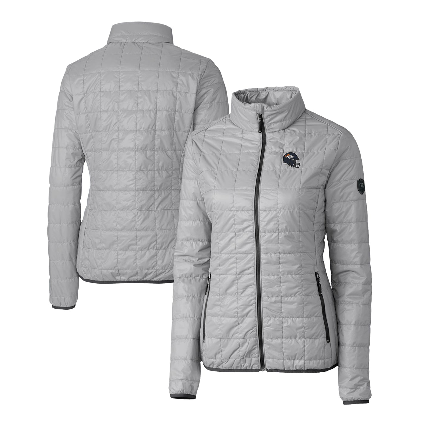Women's Cutter & Buck Gray Denver Broncos Helmet Logo Rainier PrimaLoft Eco Insulated Full-Zip Puffer Jacket