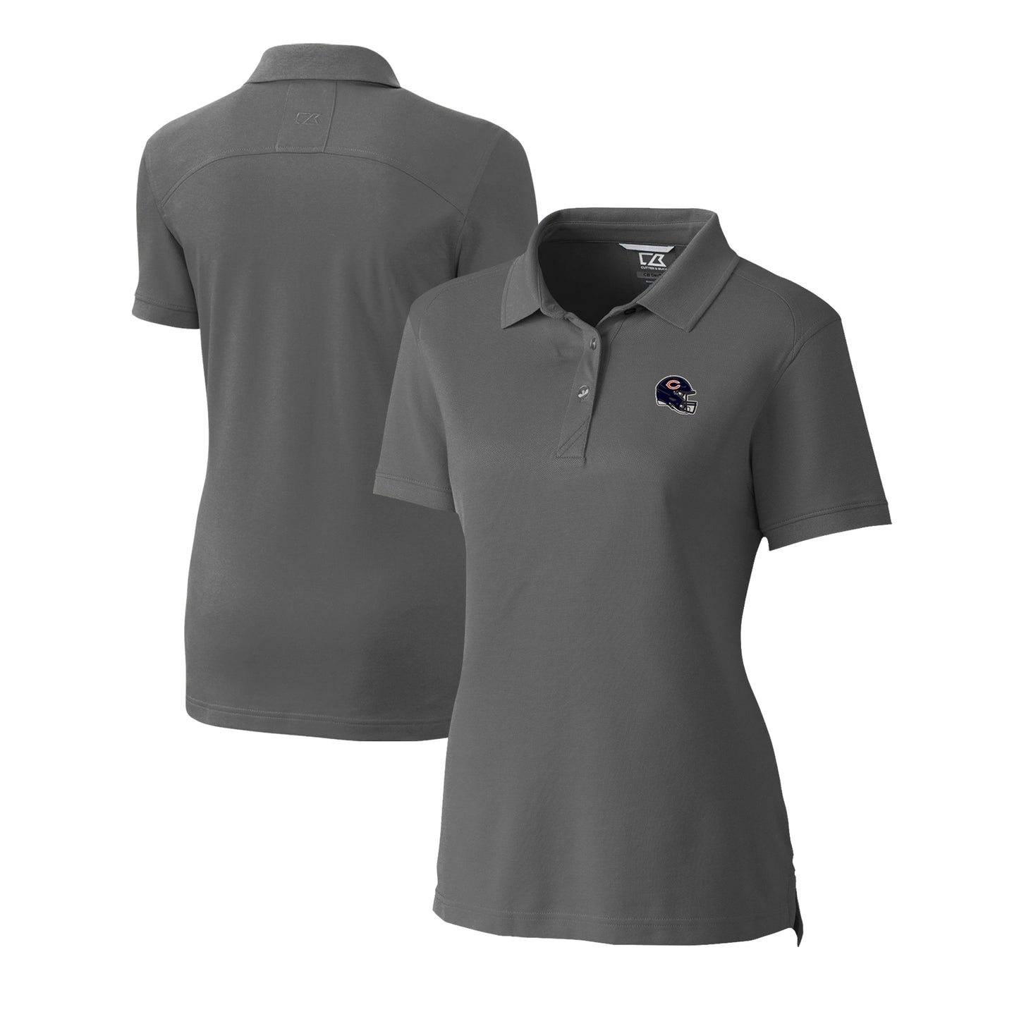 Women's Cutter & Buck Gray Chicago Bears Helmet Logo Advantage DryTec Tri-Blend Pique Polo