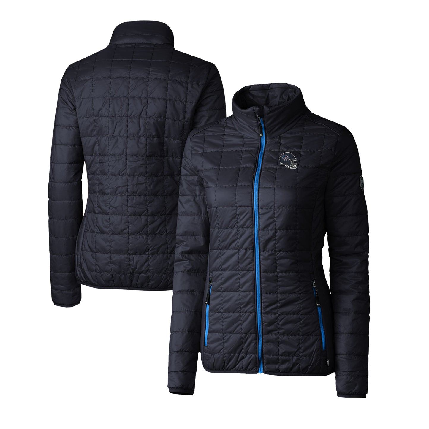 Women's Cutter & Buck Navy Tennessee Titans Helmet Logo Rainier PrimaLoft Eco Insulated Full-Zip Puffer Jacket