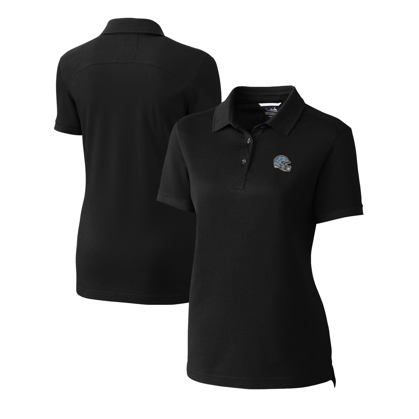 Women's Cutter & Buck Black Detroit Lions Helmet Logo Advantage DryTec Tri-Blend Pique Polo