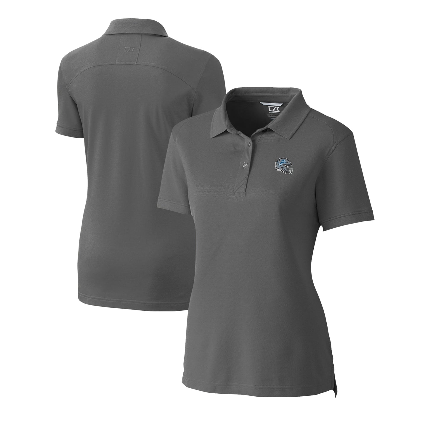 Women's Cutter & Buck Gray Detroit Lions Helmet Logo Advantage DryTec Tri-Blend Pique Polo