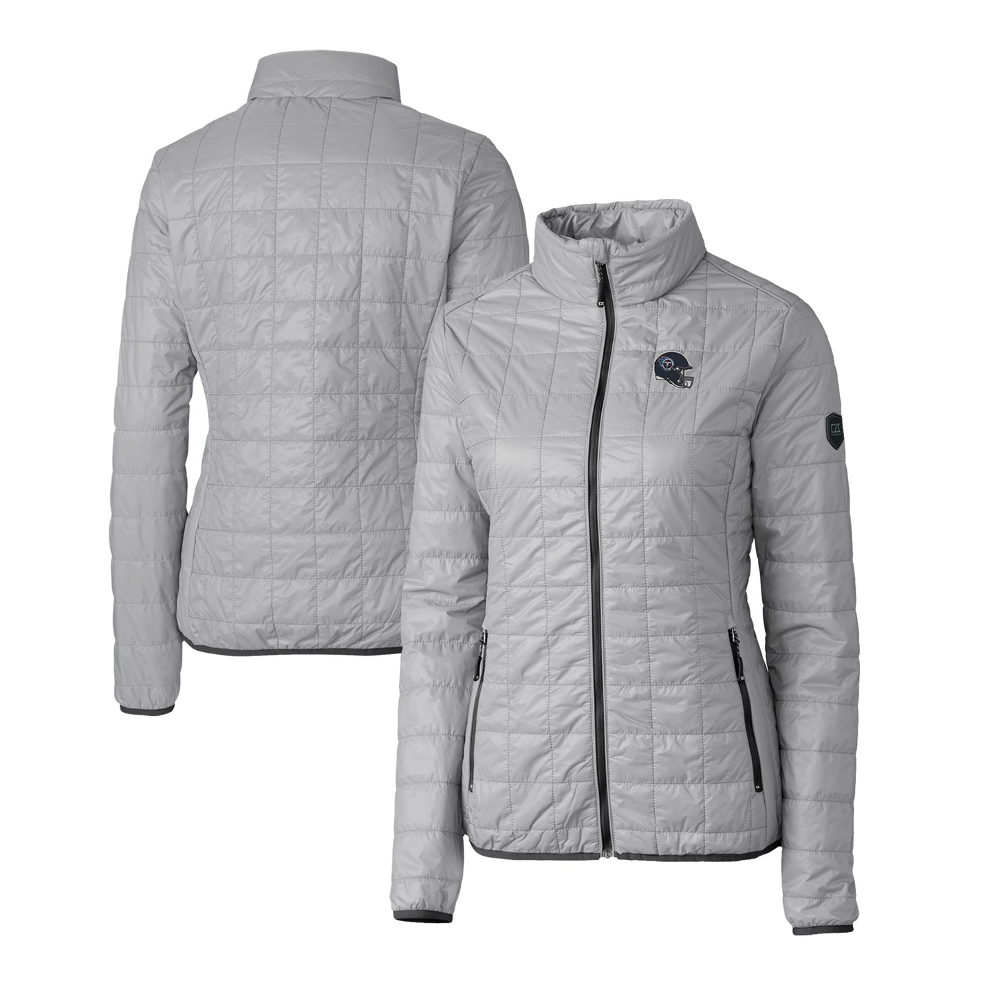 Women's Cutter & Buck Gray Tennessee Titans Helmet Logo Rainier PrimaLoft Eco Insulated Full-Zip Puffer Jacket