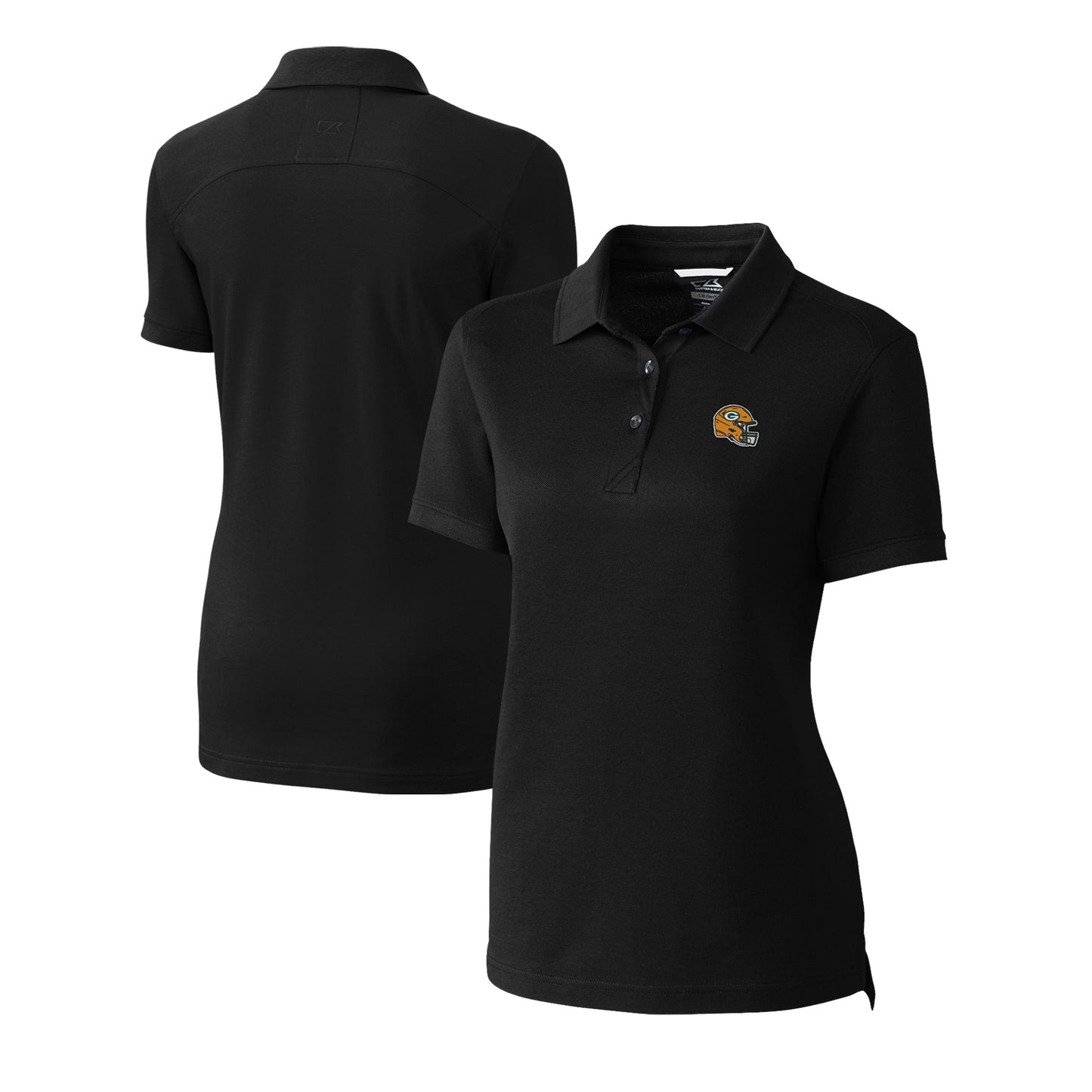 Women's Cutter & Buck Black Green Bay Packers Helmet Logo Advantage DryTec Tri-Blend Pique Polo