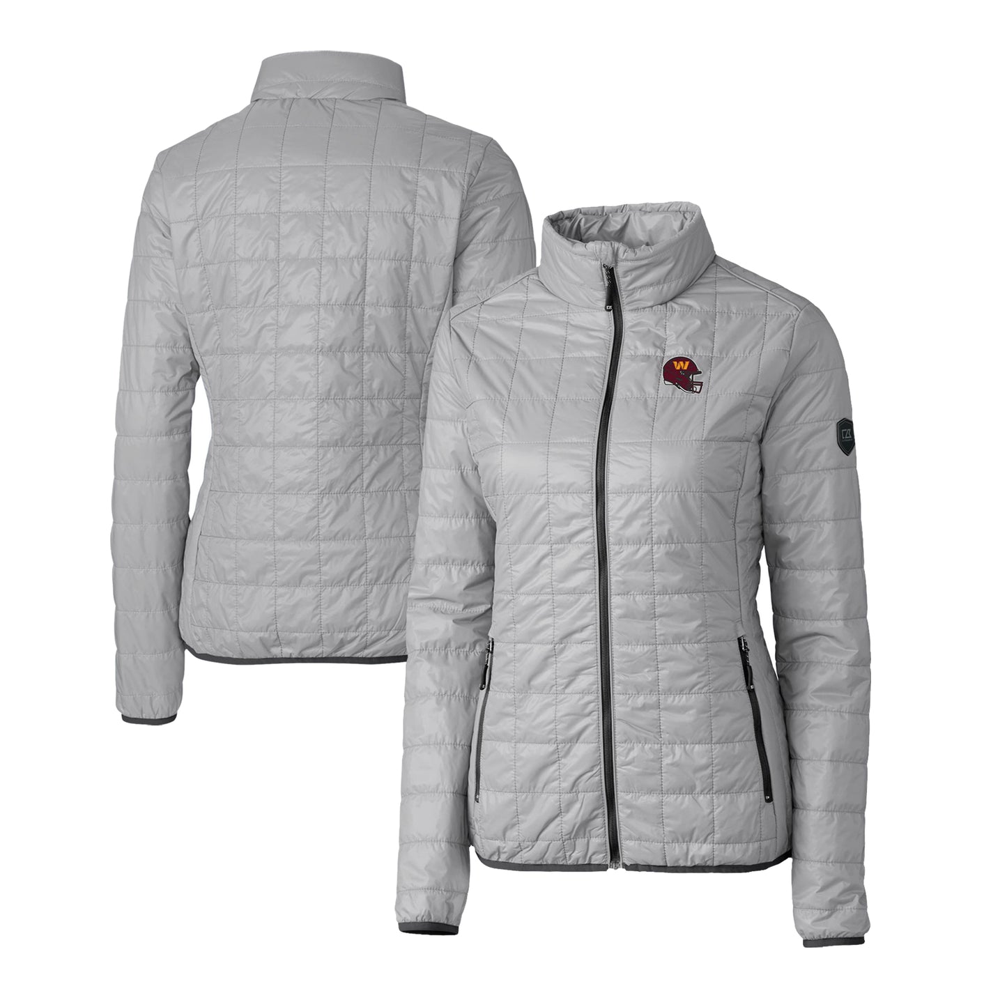 Women's Cutter & Buck Gray Washington Commanders Helmet Logo Rainier PrimaLoft Eco Insulated Full-Zip Puffer Jacket