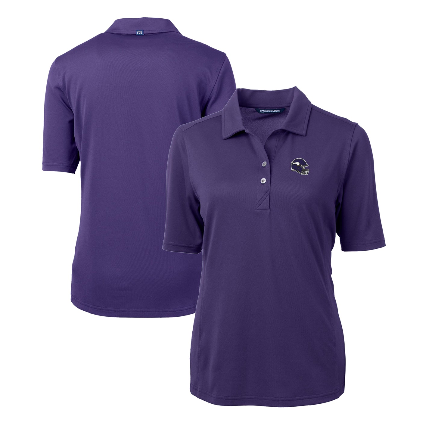 Women's Cutter & Buck Purple Minnesota Vikings Helmet Logo DryTec Virtue Eco Pique Recycled Polo