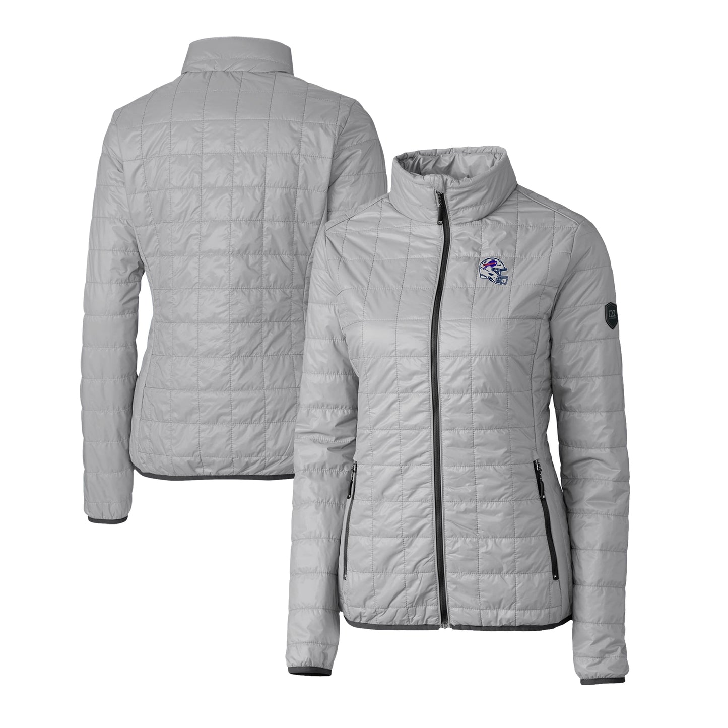 Women's Cutter & Buck Gray Buffalo Bills Helmet Logo Rainier PrimaLoft Eco Insulated Full-Zip Puffer Jacket