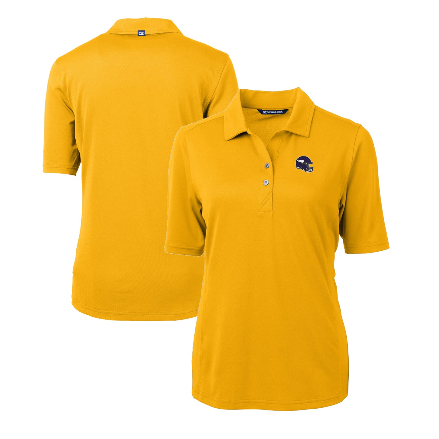 Women's Cutter & Buck Gold Minnesota Vikings Helmet Logo DryTec Virtue Eco Pique Recycled Polo